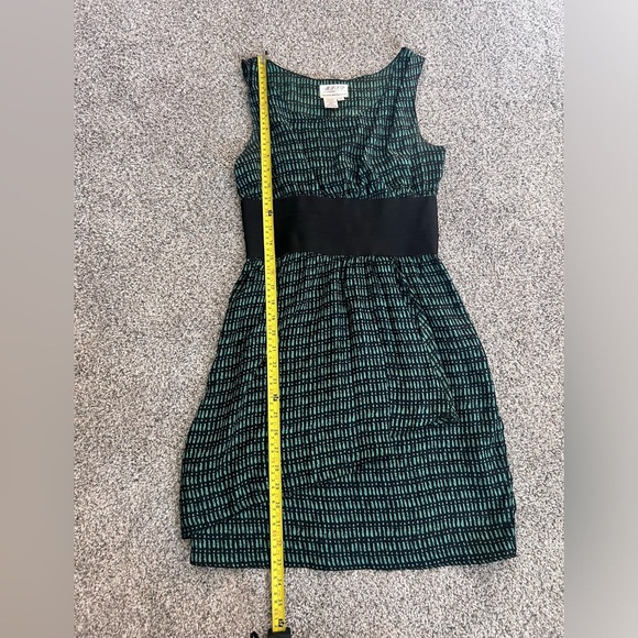 100% Silk MSSP Green/Black Sleeveless Mini Dress With Wide Elastic Waistband XS - Picture 3 of 7